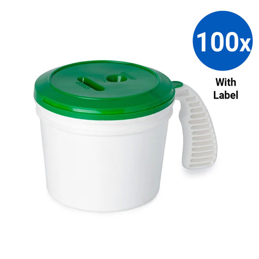 100x Collection Container Base and Standard Lid with Labels - Green