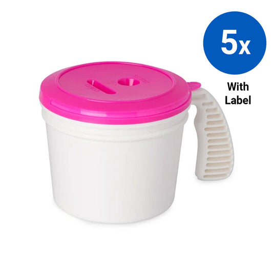 5x Collection Container Base and Standard Lid with Labels - Pink