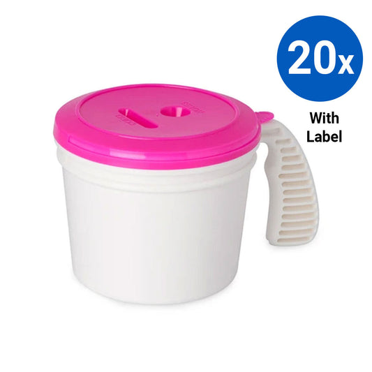 20x Collection Container Base and Standard Lid with Labels - Pink