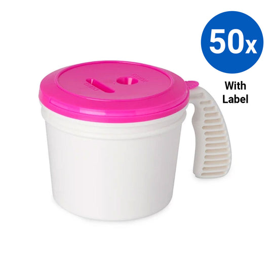 50x Collection Container Base and Standard Lid with Labels - Pink