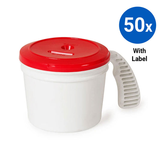 50x Collection Container Base and Standard Lid with Labels - Red