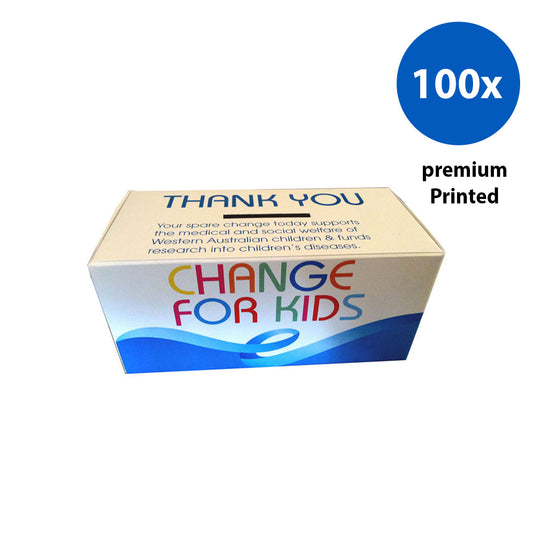 100x Flat Folding Cardboard Collection Box 125mm x 60mm x 60mm - Premium Printed