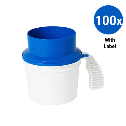 100x Collection Container Base and Quick Drop Lid with Labels - Blue