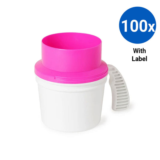 100x Collection Container Base and Quick Drop Lid with Labels - Pink