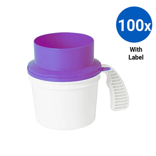 100x Collection Container Base and Quick Drop Lid with Labels - Purple