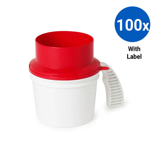 100x Collection Container Base and Quick Drop Lid with Labels - Red