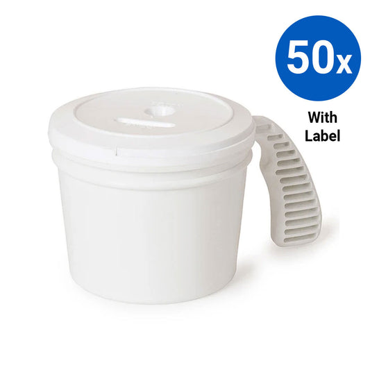 50x Collection Container Base and Standard Lid with Labels - White