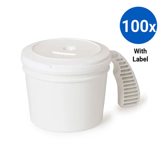 100x Collection Container Base and Standard Lid with Labels - White