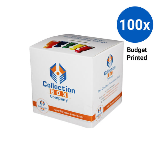 100x Flat Folding Cardboard Collection Box 110mm x 110mm x 110mm without Header - Budget Printed